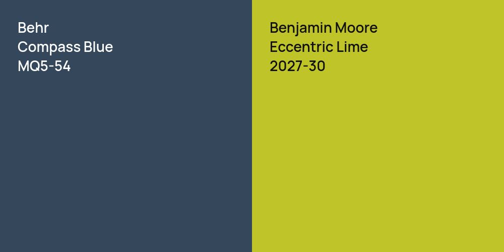 Behr Compass Blue vs. Benjamin Moore Eccentric Lime