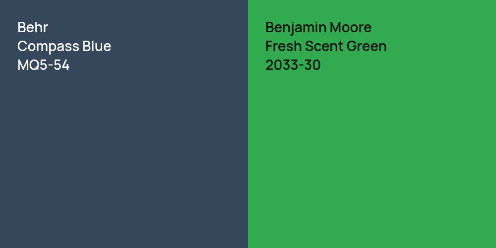 Behr Compass Blue vs. Benjamin Moore Fresh Scent Green