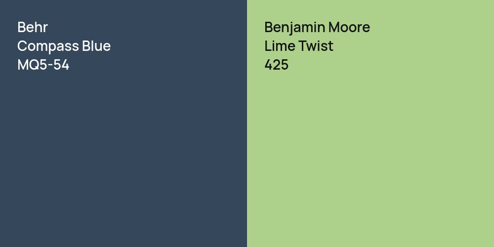 Behr Compass Blue vs. Benjamin Moore Lime Twist