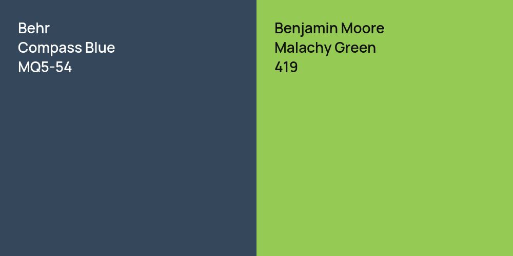 Behr Compass Blue vs. Benjamin Moore Malachy Green