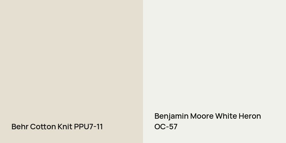 Behr Cotton Knit vs. Benjamin Moore White Heron