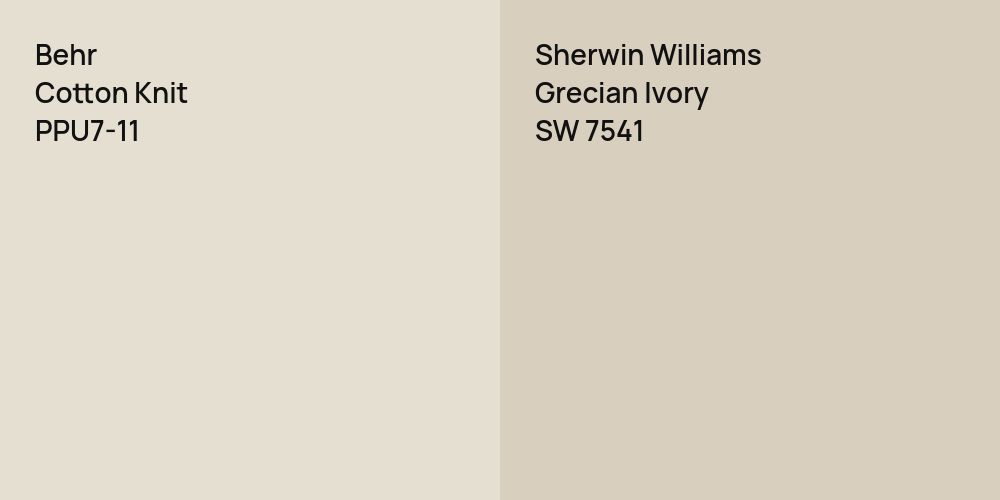 Behr Cotton Knit vs. Sherwin Williams Grecian Ivory