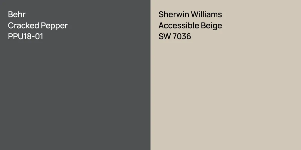 Behr Cracked Pepper vs. Sherwin Williams Accessible Beige