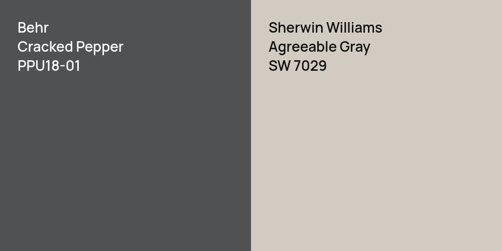 Behr Cracked Pepper vs. Sherwin Williams Agreeable Gray