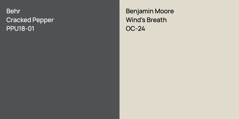 Behr Cracked Pepper vs. Benjamin Moore Wind's Breath