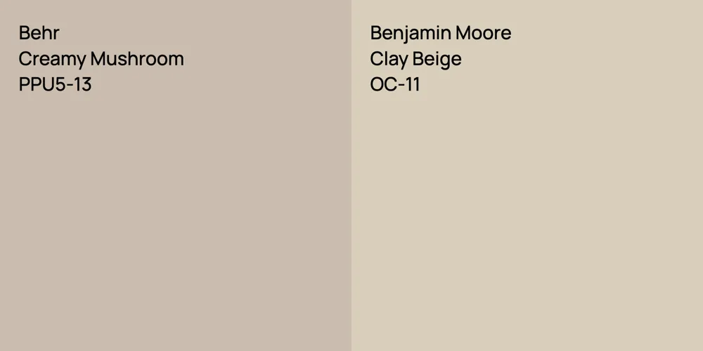 Behr Creamy Mushroom vs. Benjamin Moore Clay Beige