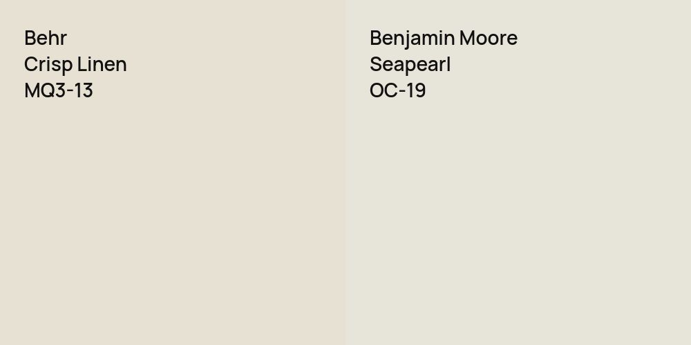 Behr Crisp Linen vs. Benjamin Moore Seapearl