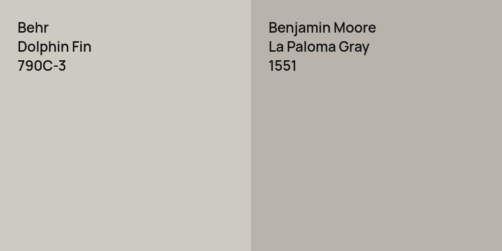 Behr Dolphin Fin vs. Benjamin Moore La Paloma Gray