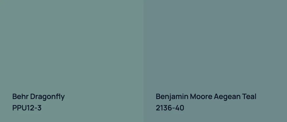 Behr Dragonfly PPU12-3 vs Benjamin Moore Aegean Teal 2136-40