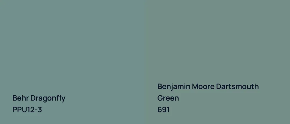 Behr Dragonfly PPU12-3 vs Benjamin Moore Dartsmouth Green 691