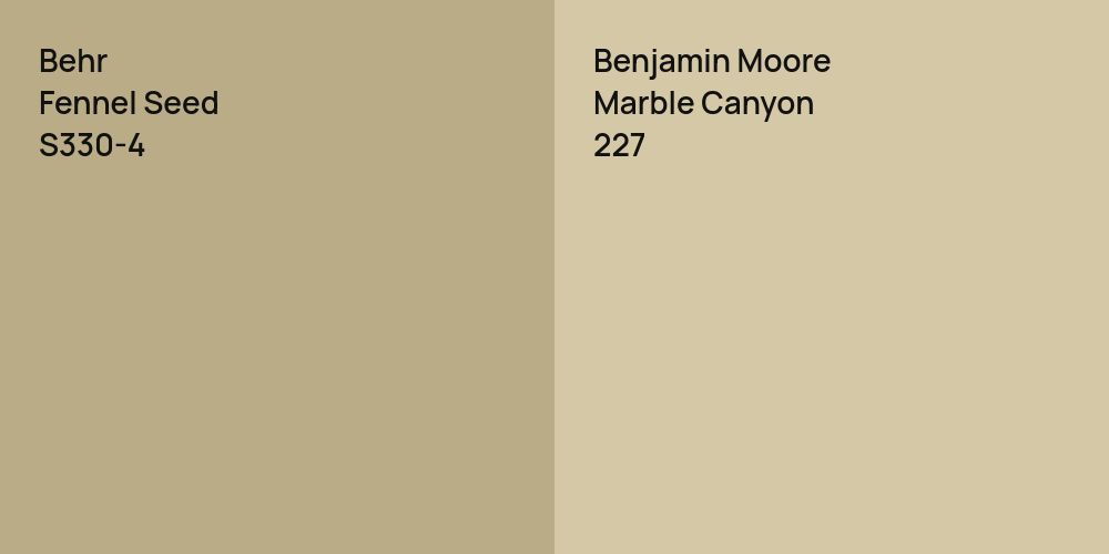 Behr Fennel Seed vs. Benjamin Moore Marble Canyon