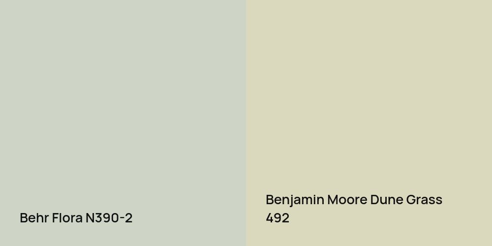 Behr Flora vs. Benjamin Moore Dune Grass