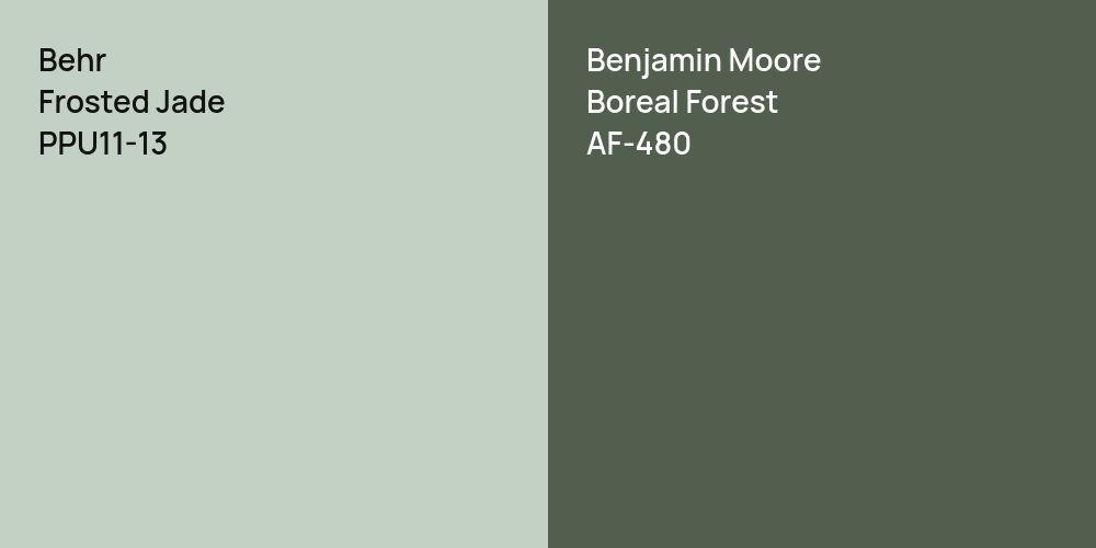 Behr Frosted Jade vs. Benjamin Moore Boreal Forest