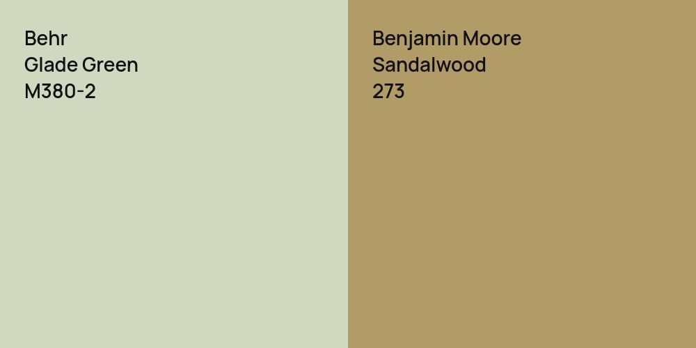 Behr Glade Green vs. Benjamin Moore Sandalwood