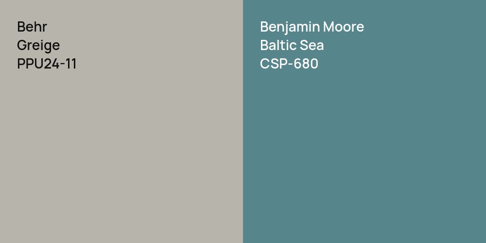 Behr Greige vs. Benjamin Moore Baltic Sea