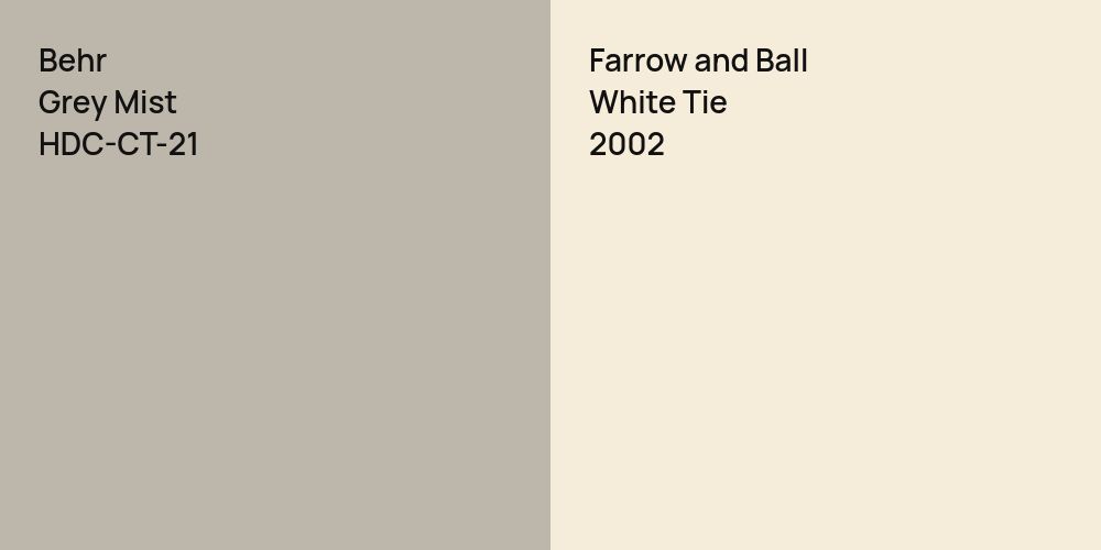 Behr Grey Mist vs. Farrow and Ball White Tie