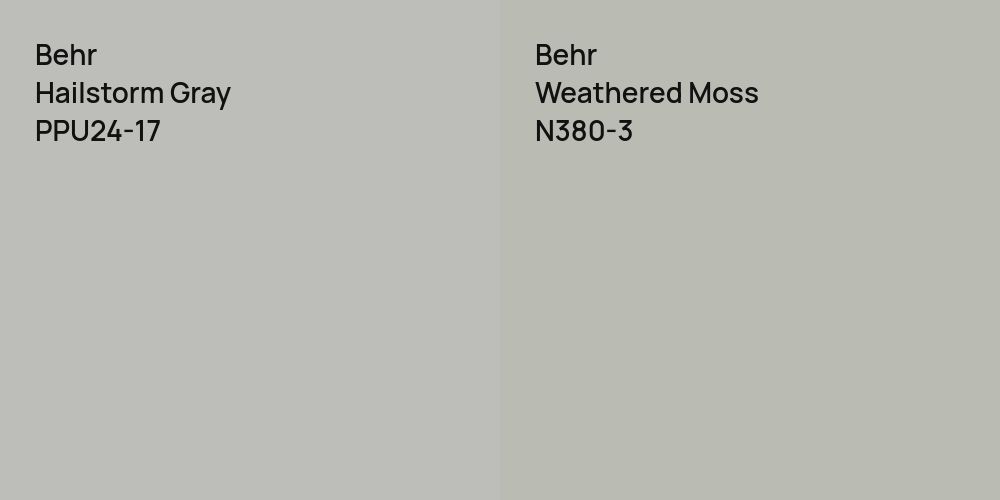 Behr Hailstorm Gray vs. Behr Weathered Moss