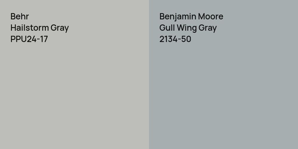 Behr Hailstorm Gray vs. Benjamin Moore Gull Wing Gray