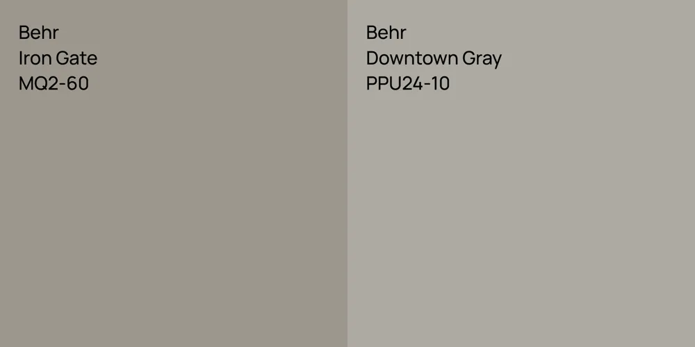 Behr Iron Gate vs. Behr Downtown Gray comparison