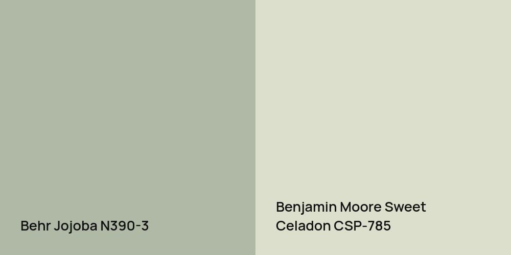 Behr Jojoba vs. Benjamin Moore Sweet Celadon