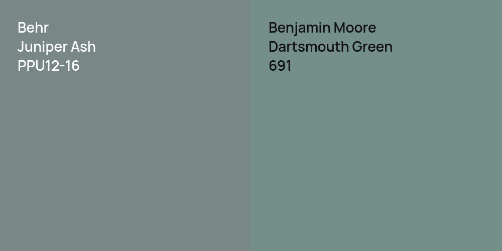 Behr Juniper Ash vs. Benjamin Moore Dartsmouth Green