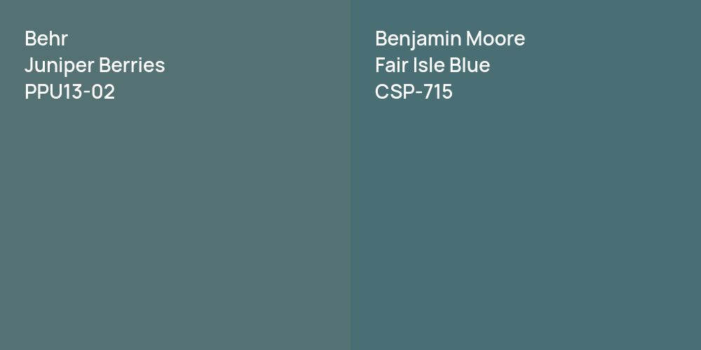 Behr Juniper Berries vs. Benjamin Moore Fair Isle Blue