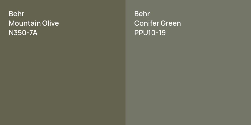 Behr Mountain Olive vs. Behr Conifer Green