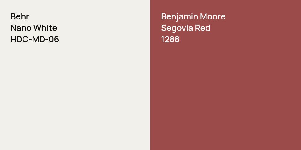 Behr Nano White vs. Benjamin Moore Segovia Red