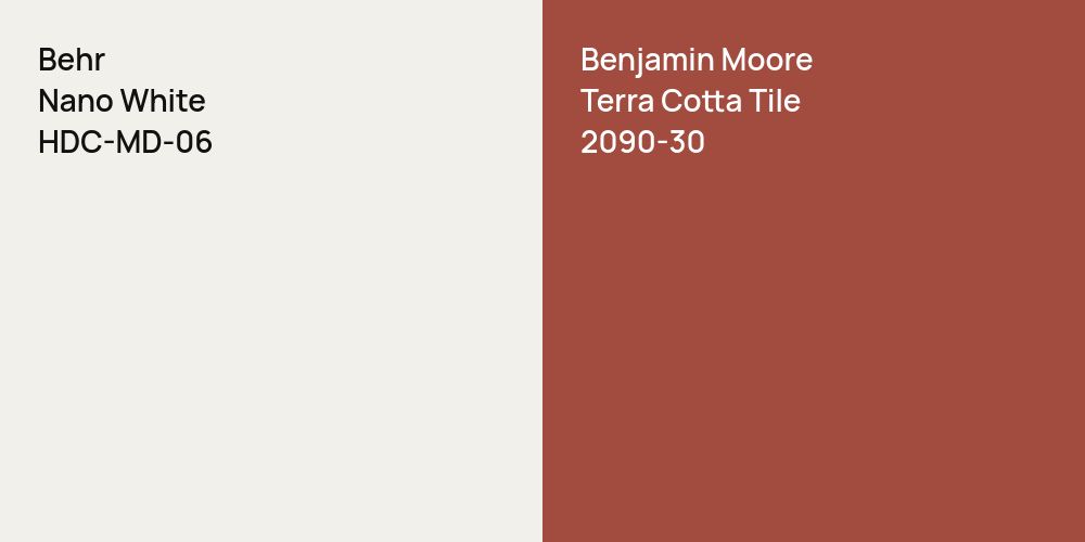 Behr Nano White vs. Benjamin Moore Terra Cotta Tile