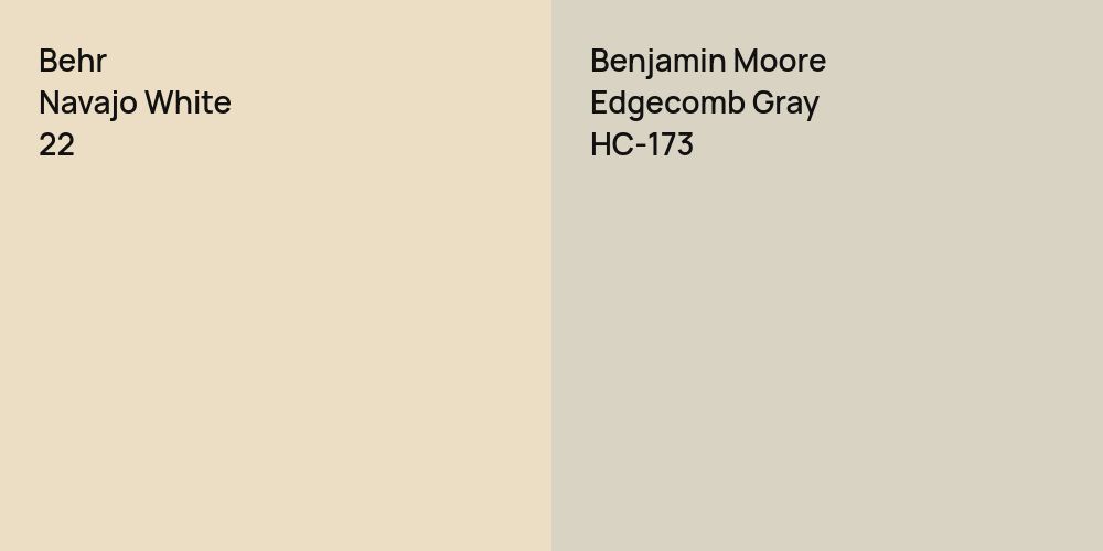 Behr Navajo White vs. Benjamin Moore Edgecomb Gray