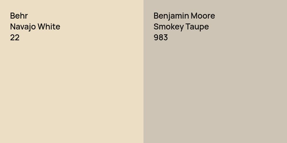 Behr Navajo White vs. Benjamin Moore Smokey Taupe