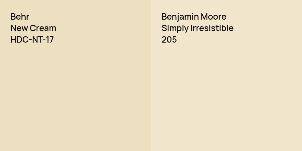 Behr New Cream vs. Benjamin Moore Simply Irresistible