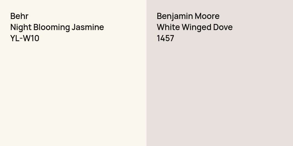 Behr Night Blooming Jasmine vs. Benjamin Moore White Winged Dove