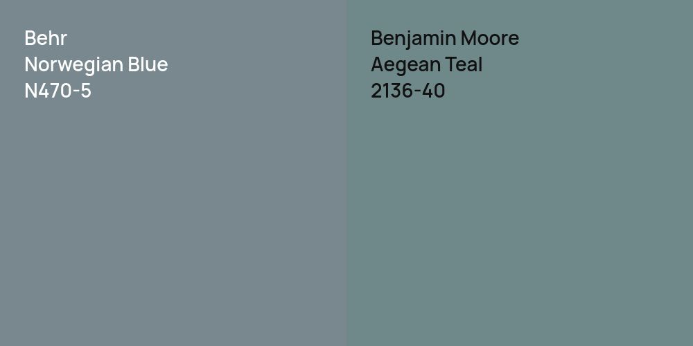 Behr Norwegian Blue vs. Benjamin Moore Aegean Teal