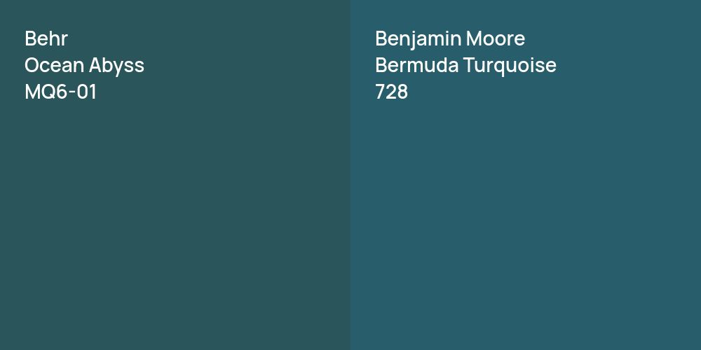 Behr Ocean Abyss vs. Benjamin Moore Bermuda Turquoise