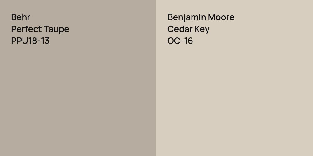 Behr Perfect Taupe vs. Benjamin Moore Cedar Key