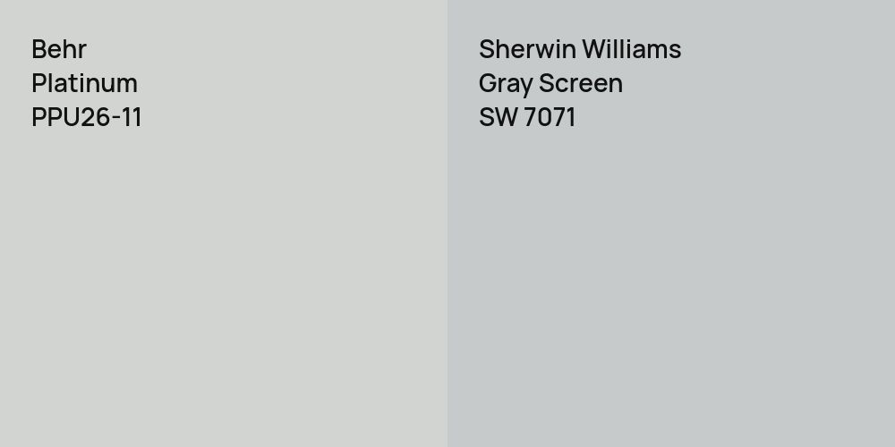 Behr Platinum vs. Sherwin Williams Gray Screen