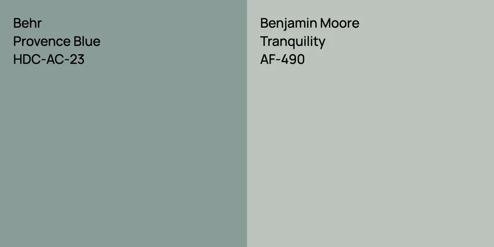 Behr Provence Blue vs. Benjamin Moore Tranquility