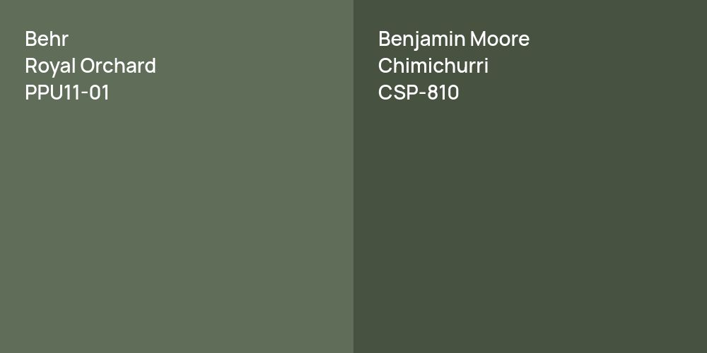 Behr Royal Orchard vs. Benjamin Moore Chimichurri