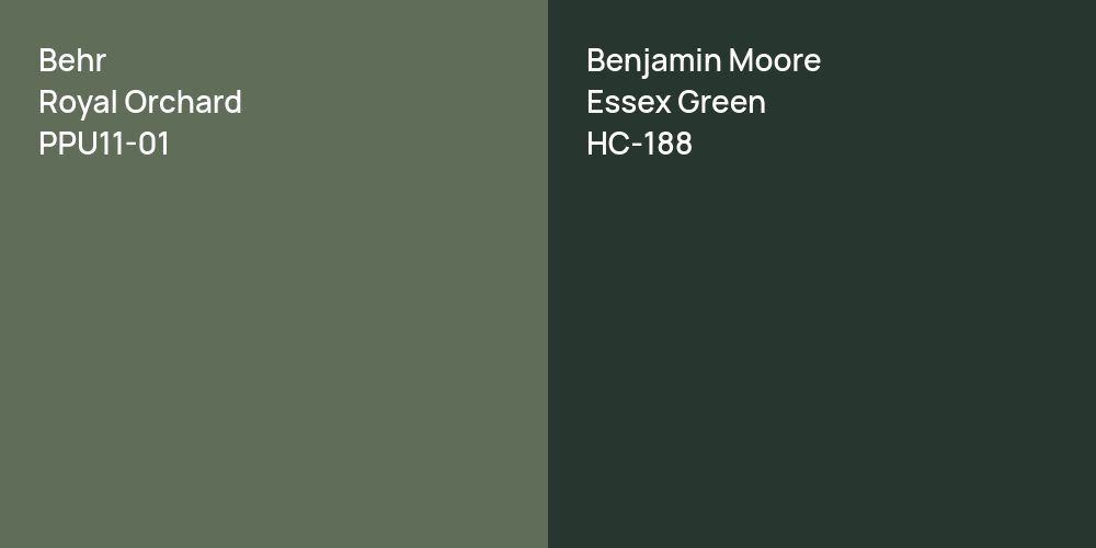 Behr Royal Orchard vs. Benjamin Moore Essex Green