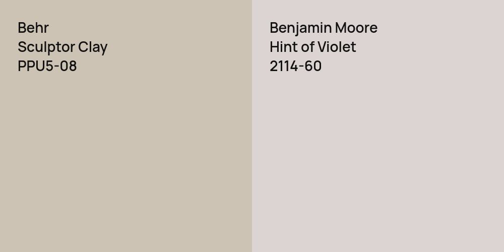 Behr Sculptor Clay vs. Benjamin Moore Hint of Violet