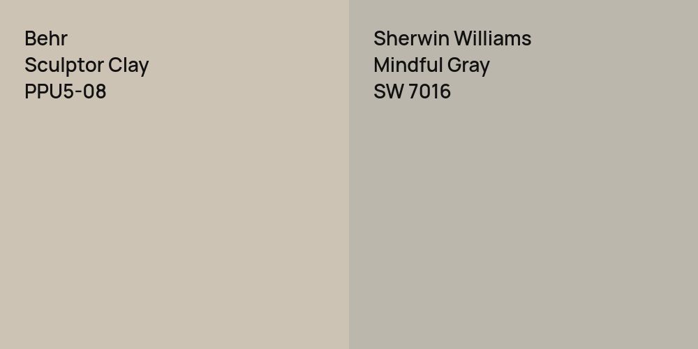 Behr Sculptor Clay vs. Sherwin Williams Mindful Gray