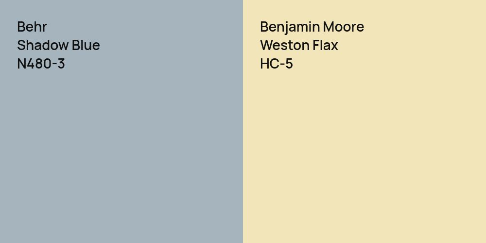 Behr Shadow Blue vs. Benjamin Moore Weston Flax