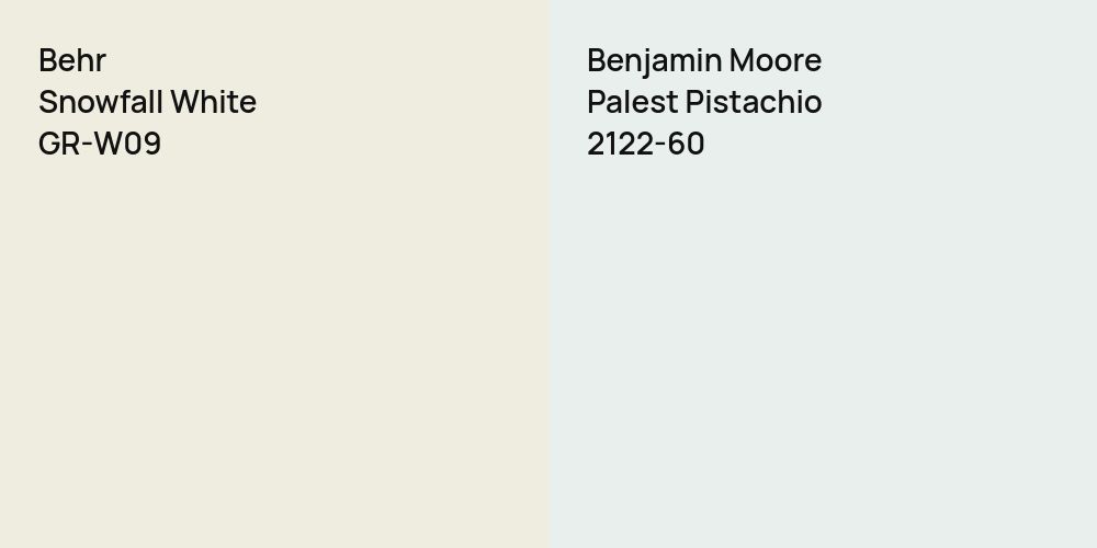 Behr Snowfall White vs. Benjamin Moore Palest Pistachio