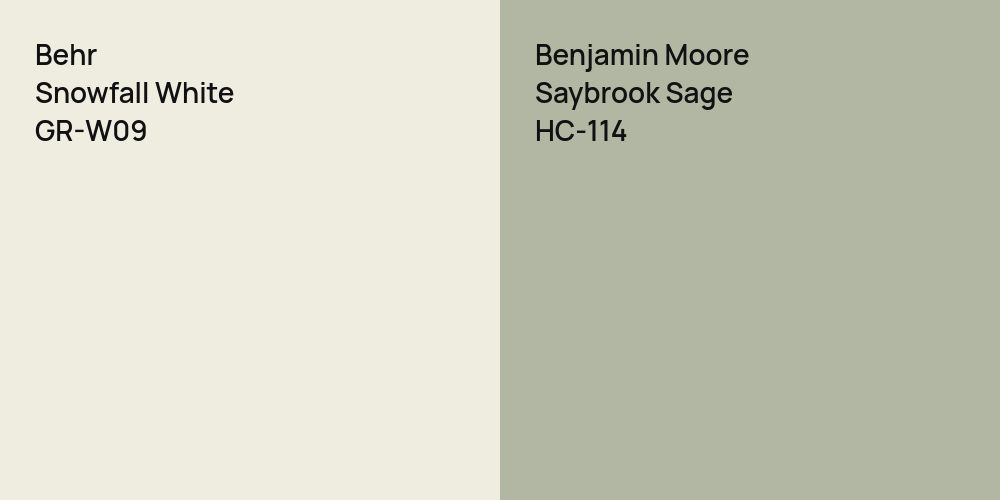 Behr Snowfall White vs. Benjamin Moore Saybrook Sage