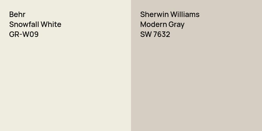 Behr Snowfall White vs. Sherwin Williams Modern Gray