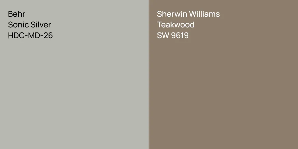 Sw9619 Behr Sonic Silver vs. Sherwin Williams Teakwood comparison