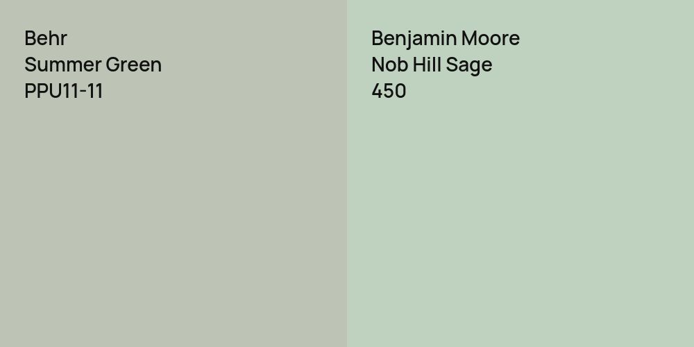 Behr Summer Green vs. Benjamin Moore Nob Hill Sage