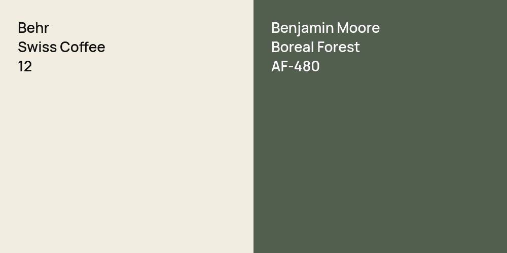 Behr Swiss Coffee vs. Benjamin Moore Boreal Forest