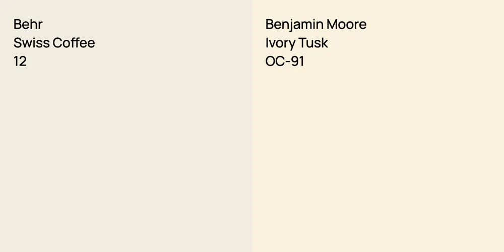 Behr Swiss Coffee vs. Benjamin Moore Ivory Tusk comparison